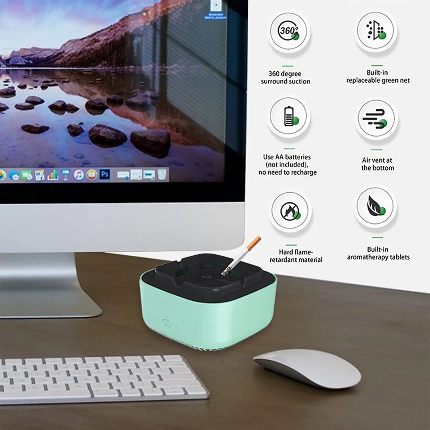 Smokeless Ashtray Air Purifier for Cigarette Smoker Smoke Grabber Ash Tray for Indoor Outdoor Home Office