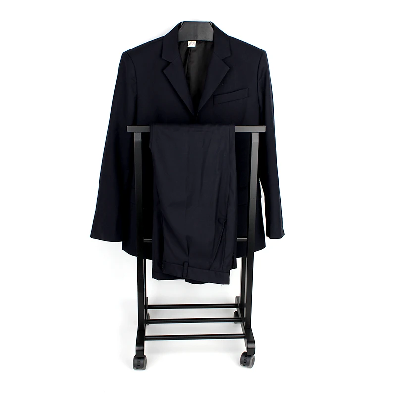 Wholesale wooden standing clothes coat rack for hotel room suit valet stand