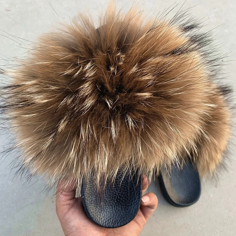 
Wholesale Colorful kids Baby House Real Fur Slippers Comfortable Toddlers Flat Fox Fur Slides 