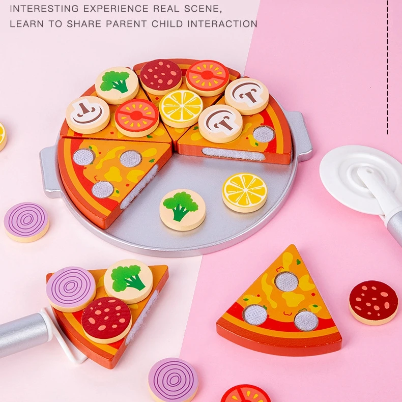 Girls Party Kitchen Cut Pizza Toy Removable Toppings Children Wood Pretend Play Food