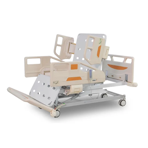 Electric 6 function adjustable hospital bed high quality ABS side rail ICU medical bed central control lock casters