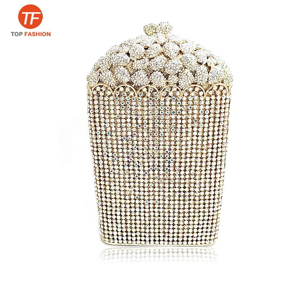 Factory wholesales Newest luxury women diamonds clutches American popcorn crystal purses Bridal wedding purse