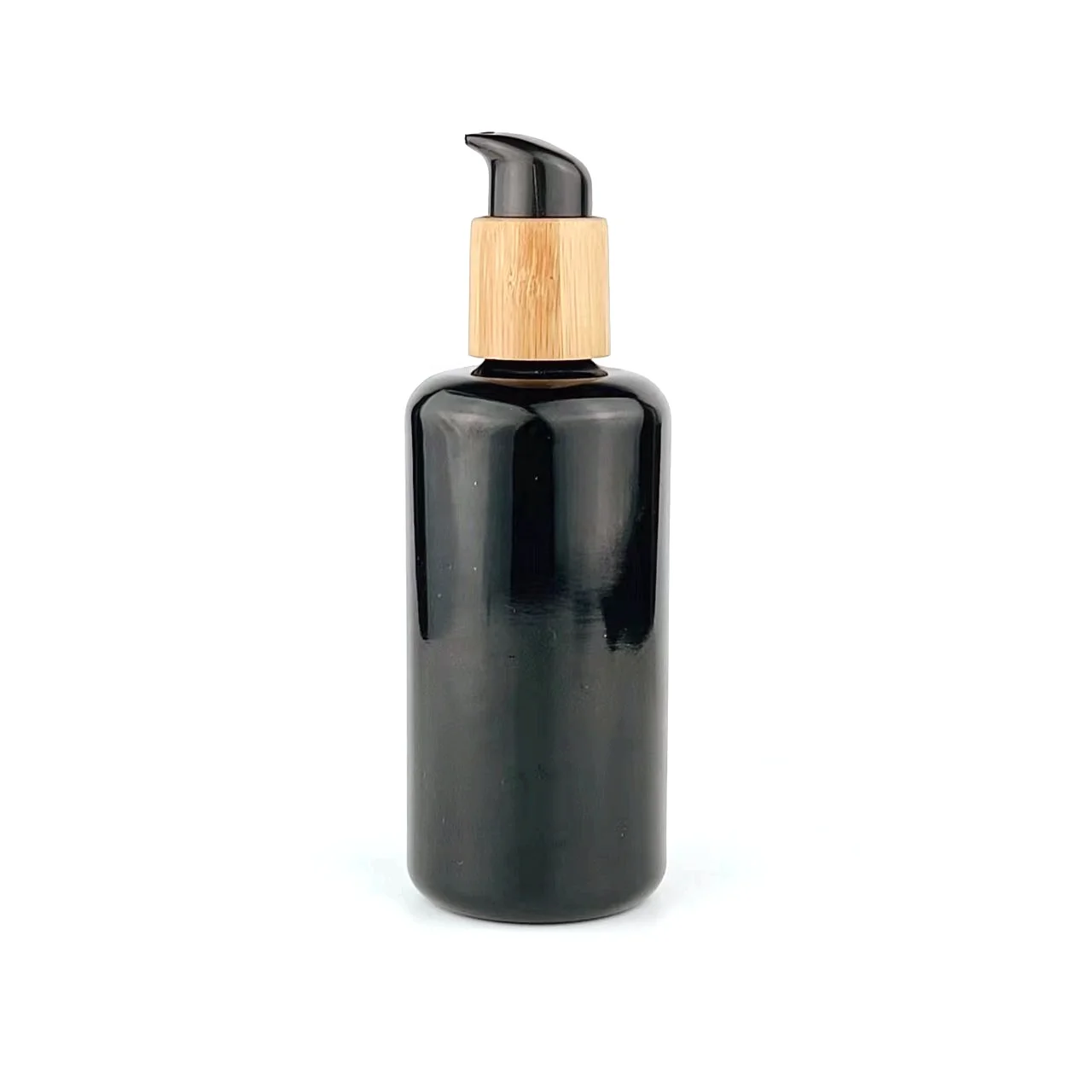 200ml glass bottles with bamboo pump empty cosmetic packaging black glass bottle body milk bottle with lotion pump