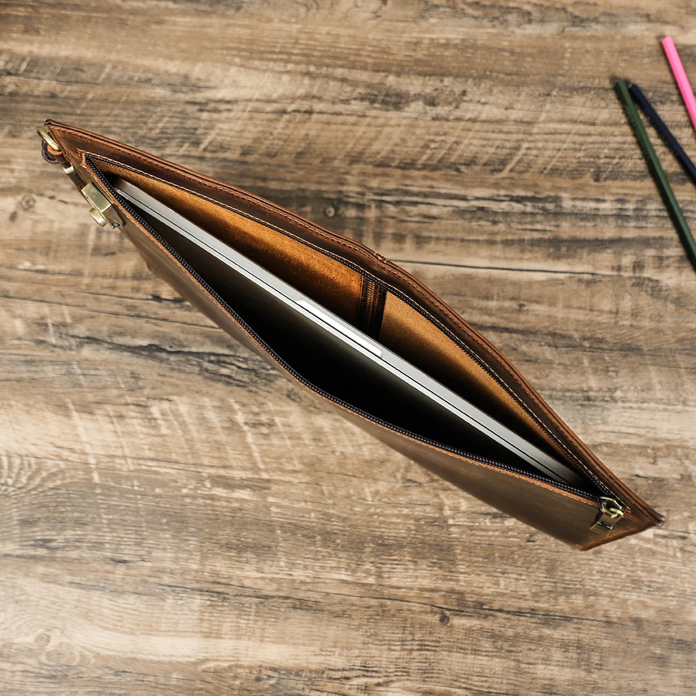 Anti-theft Mac Pro 13 14 Inch Leather Laptop Sleeve Premium Leather Briefcase Tablet Case Pro 14 Inch 2021Laptop Sleeve Bag