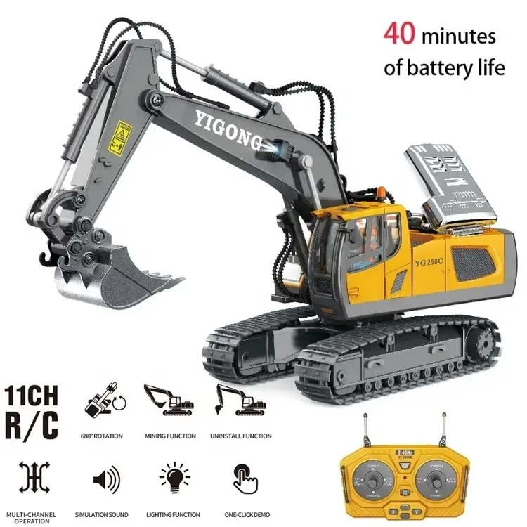 New Style 1/20 Truck 11CH Alloy Engineering Technique Vehicle Excavator 2.4G Die-Cast RC Construction Truck Toys For Children