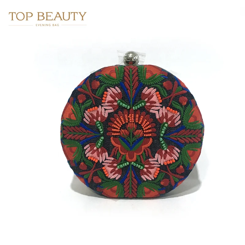 
Most popular handmade sling shoulder hand bag polyester crystal chain unique clutch bags custom print clutch bag 