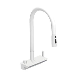 Deck Mounted Single Hole Pull Down Kitchen Mixer Faucet with Base Waterfall
