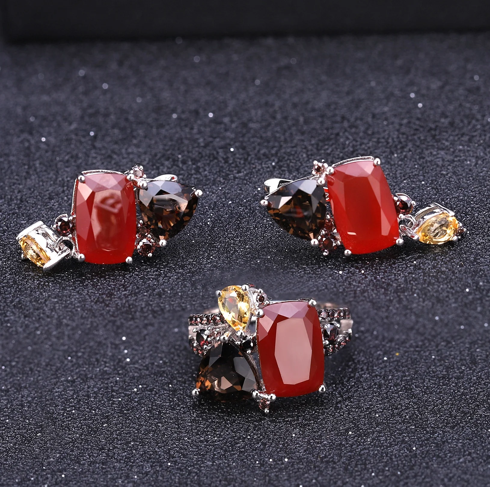 Abiding 925 Ring Drop Shipping Natural Carnalian Smoke Quartz Stone Sterling Silver Handmade Jewelry Rings For Women Wedding