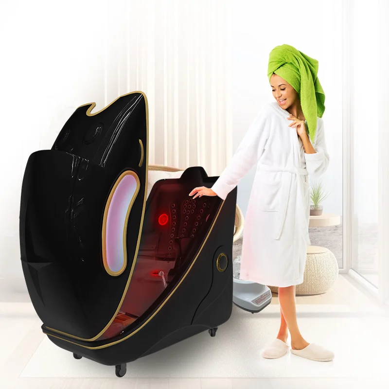 Guangyang sitting steam heating ozone sauna capsule saun infrared led light spa capsules with bluetooth music