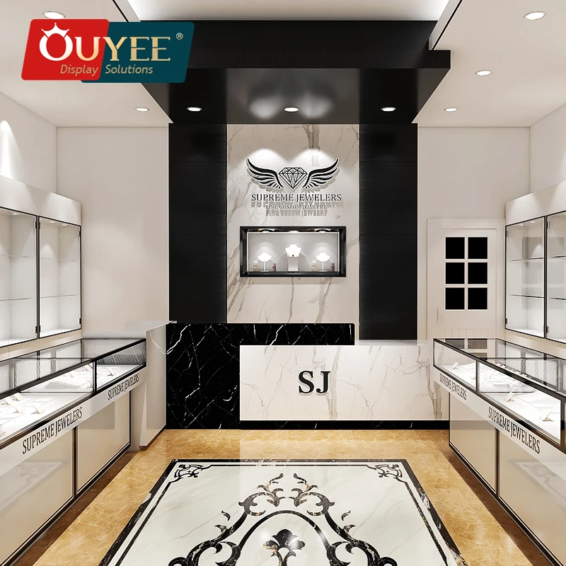 3D Jewellery Shop Interior Design Unique Stainless Steel Jewelry Displays Counter Luxury Wall Glass Showcase Display For Jewel