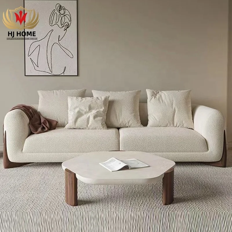 Foshan Furniture Ready Ship Cheap Price Modern 3-Seat Softbay Sofa Living Room Sitting Couch Boucle Fabric White Sofa