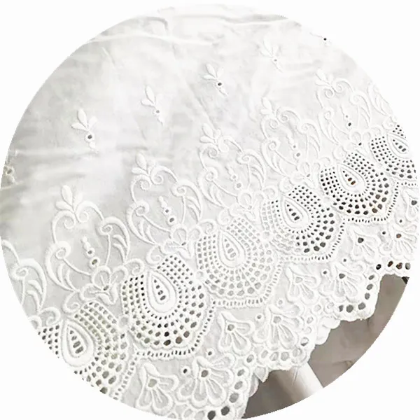 High Quality New Design Cotton Punch Edges Stable Pattern White Embroidery Lace Fabric
