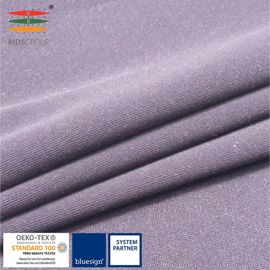 ECO-FRIENDLY/TRACKSUIT/SPORTSWEAR/LIFE WEAR 86%RECYCLE POLYESTER 14%ORGANIC COTTON CIRCULAR KNIT MIXED INTERLOCK