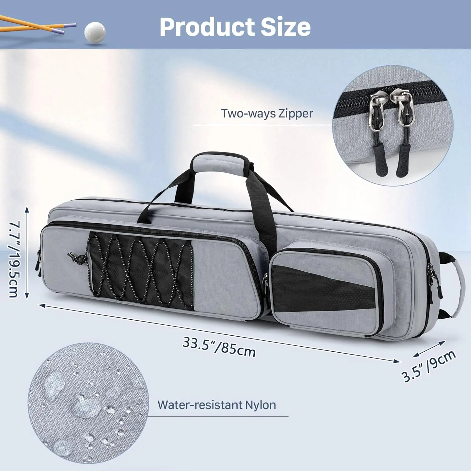 New Durable Custom 4x5 Pool Cue Case, Billiard Stick Carrying Case Holds 4 Butts and 5 Shafts, Soft Pool Stick Bag