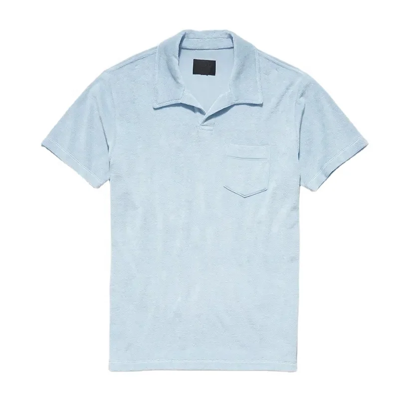 Custom Organic Cotton Tshirt Polo Shirts Eco Friendly Terry Cloth Golf Polo Towelling T Shirt For Men