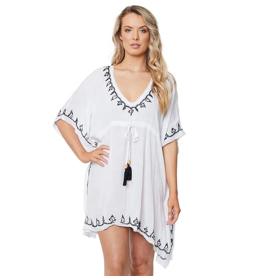 Новый Гавайский дизайнерский женский кафтан из искусственного шелка с вышивкой