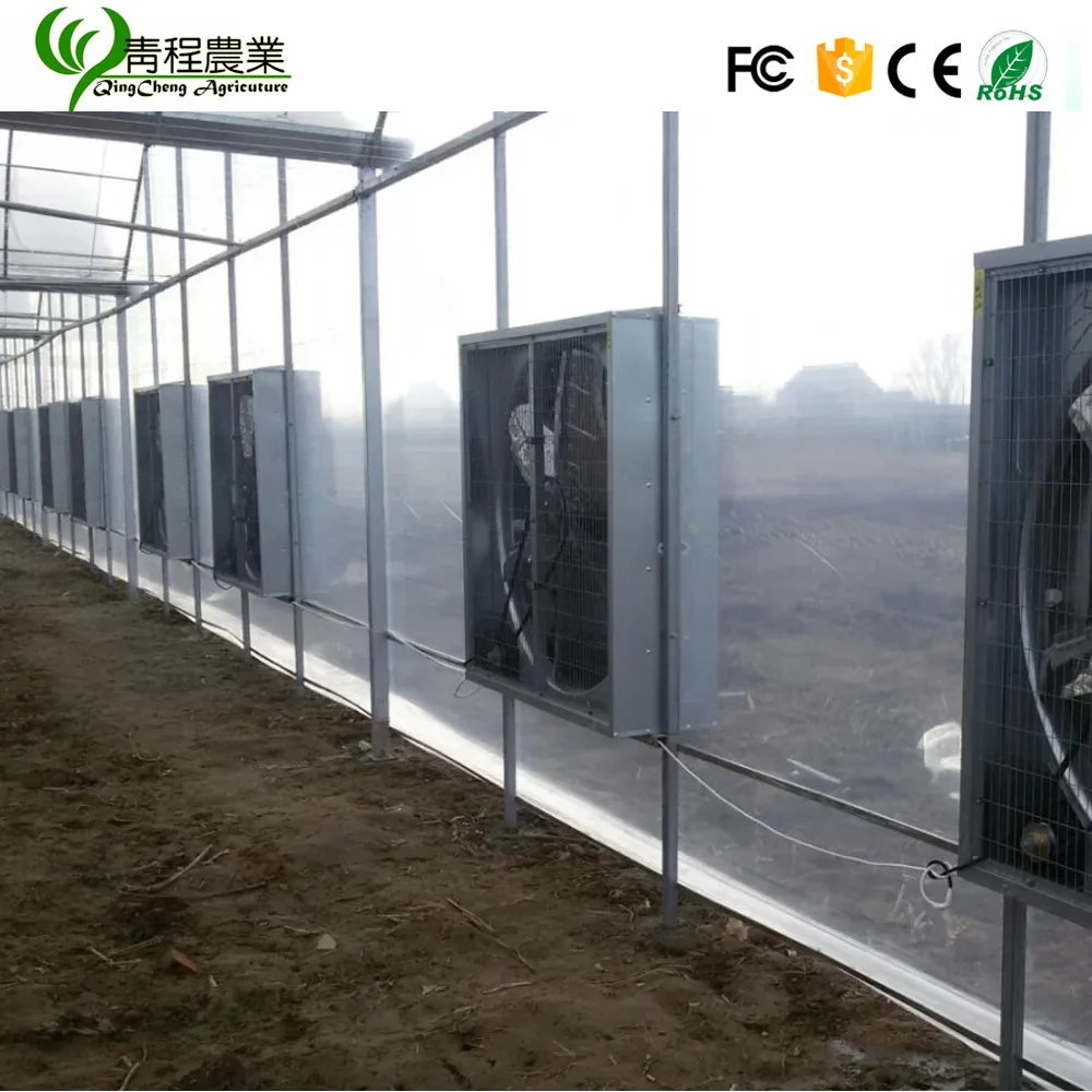 Pad and fan greenhouse cooling system exhaust cooling fan