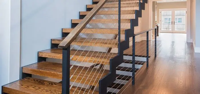 ECT 2023 Hot Sales Solid Wood Straight Stair Double Plate Beam Staircase Design