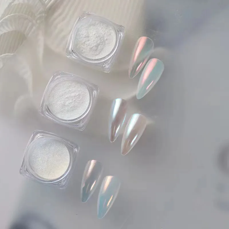 White Pearl Chrome Nail Powder, High Gloss Glitter Nail Art, White Nail Powder
