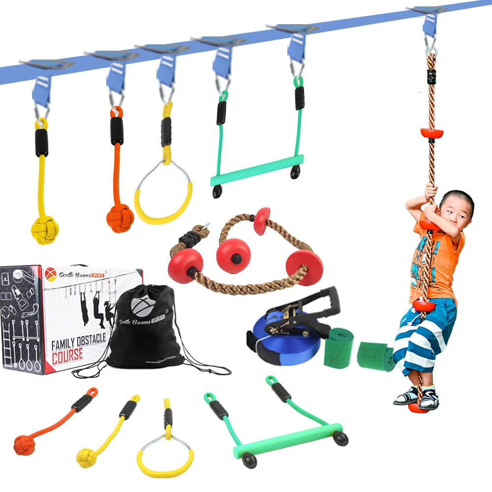 Gentle booms sports outdoor kids playground 56ft slackline ninja warrior course with monkey bar