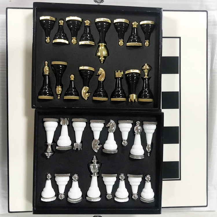 Metal Chess Set - Chess Board Game for Adults and Kids - Wooden Folding Travel Chess Board with Metal Pieces