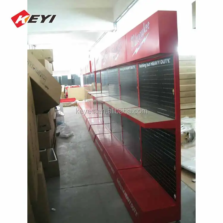 Retail Store Metal Perforated Plate Floor Display / Power Tool Display Stand