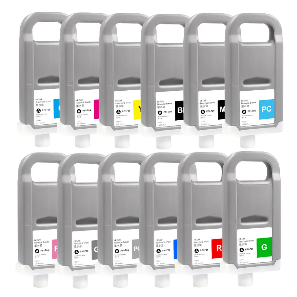 Supercolor 12 Color pfi 706 Compatible Ink Cartridge Refill Ink With New Chip For Canon iPF 8400/9400/ 8410/9410 printer