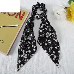 BELLEWORLD wholesale Korean new accessories floral daisy printed scarf scrunchie long ribbon scrunchies for women
