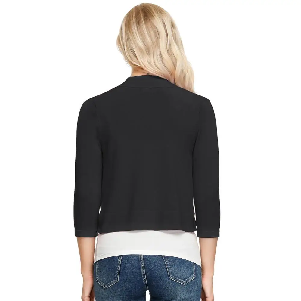 KCE02040 KK Womens Pleated Knitted Bolero Shrug Knitwear 3/4 Sleeve Open Front