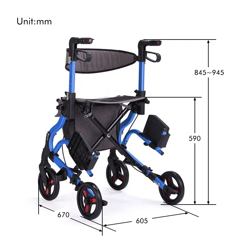 Height Adjustable Wheelchair Handicapped Equipment Medical Walker For Patients