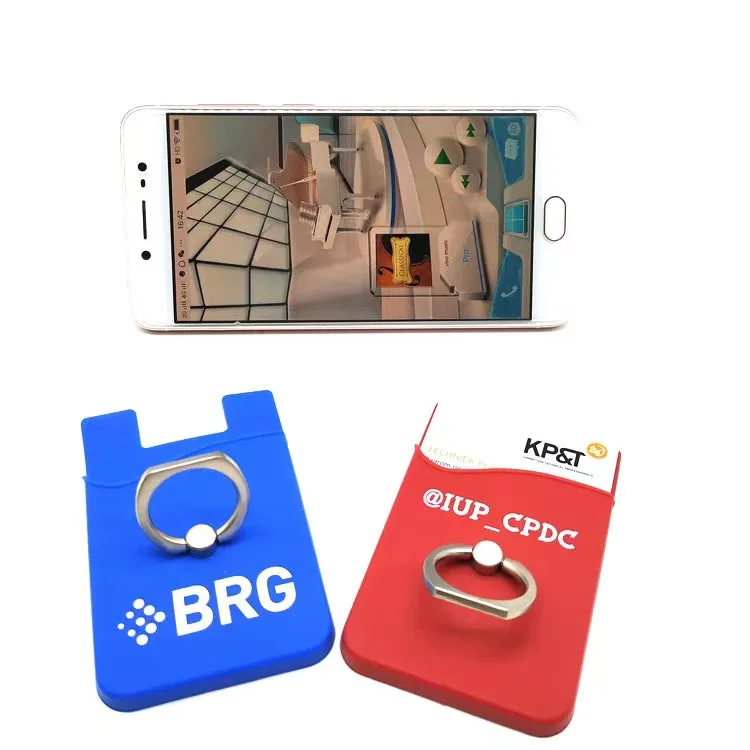 Silicone Adhesive Stick-on ID Credit Card Wallet Phone Case Pouch Sleeve Smart Wallet Pouch Sticky Pocket with Ring