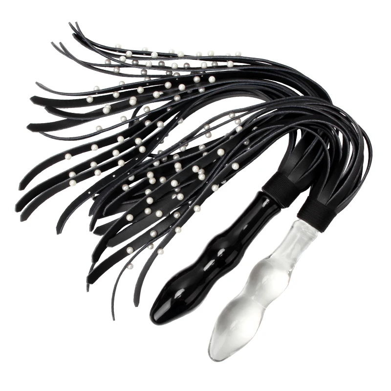 MOGlovers BDSM Glass Anal Plug Leather Pearl Horse Whip Bondage Fetish Butt
