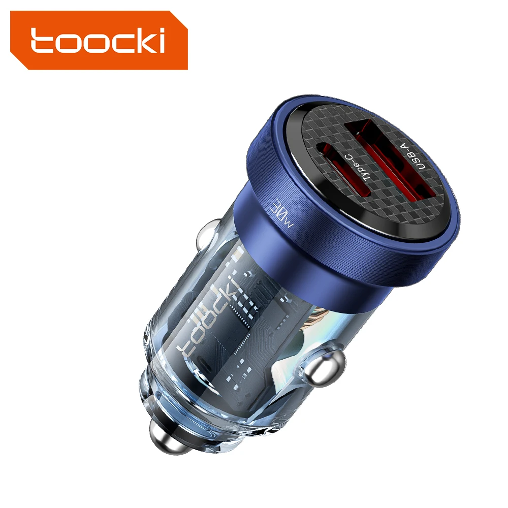 Mini Portable dual ports 30W Car Charger Transparent USB C PD Car Charger Smart Phone Type C Car Charger