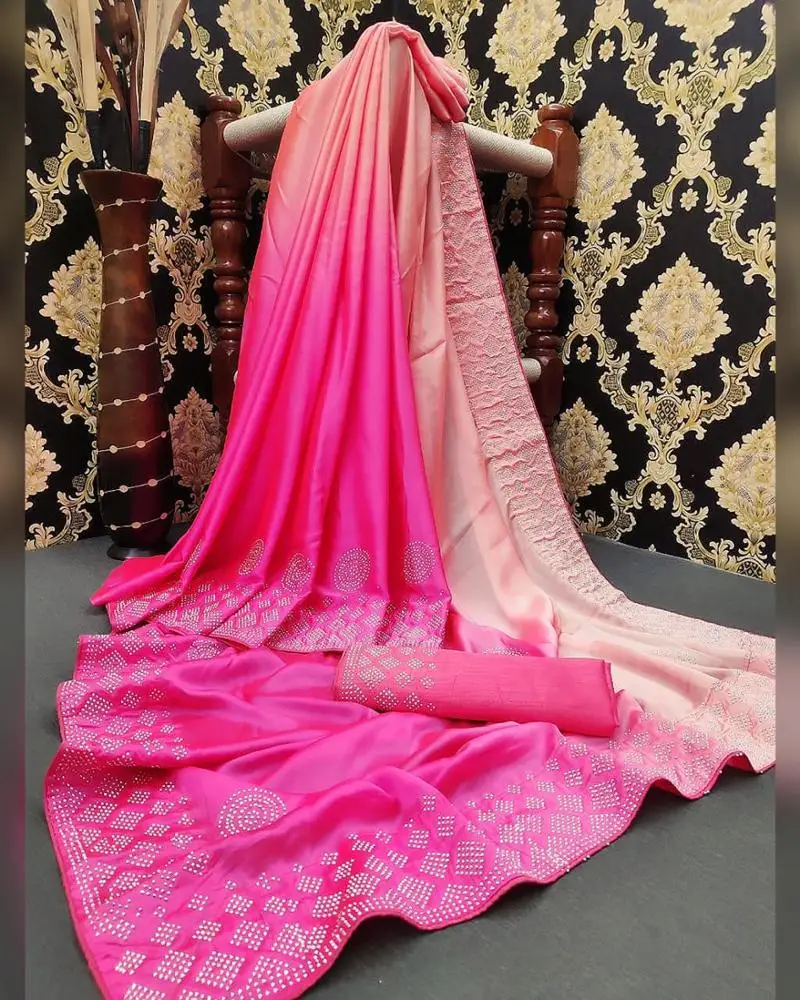 Self Designed Party wear Designer Net and velvet Silk half and half Embroidered Saree with Blouse Indian women