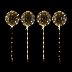 Custom Decorated Birthday Ballon Inflatable Transparent Latex White Handle Flashing Led Light Strip Balloon with Button Switches