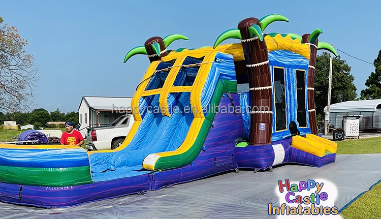 Commercial inflatable bouncer with water slide combo bounce house and wet dry slide for kids and adults