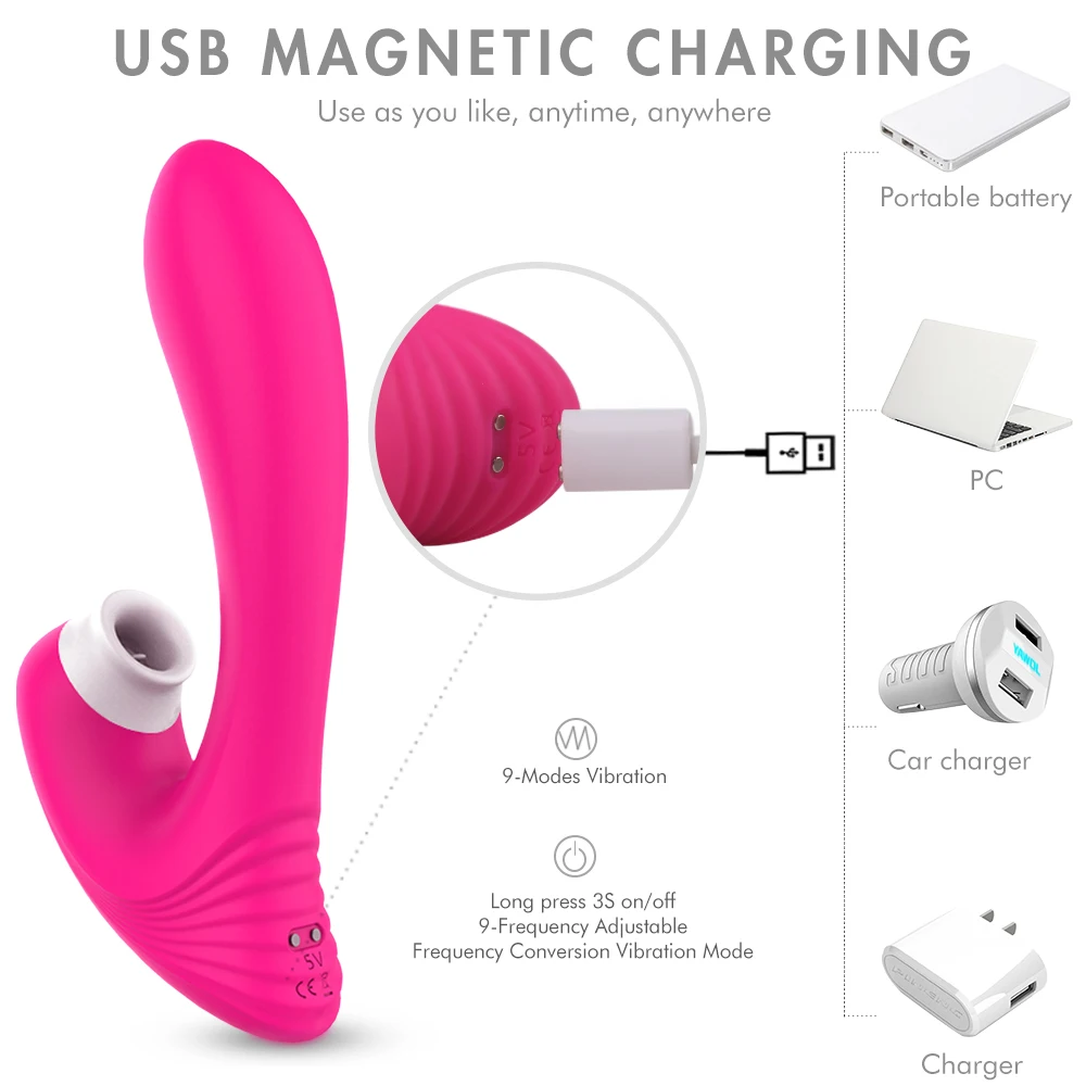S-HANDE 9 Modes Vibration, Suction Clitoral Sucking Vibrator Sex Toy Soft Silicone Women Number 0.5-1.5 Hours <40 Dbs CN;GUA