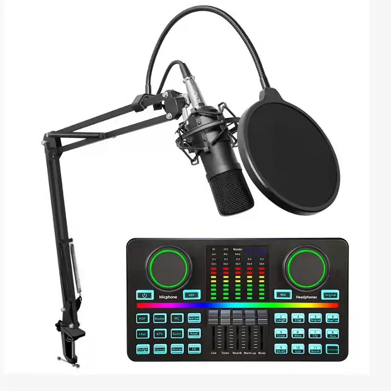 OEM Studio Recording Dual Live Broadcast Audio Interface D9 48V Supply USB Type C Sound Card and BM700 Microphone