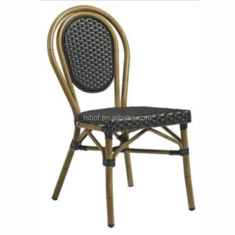 Stacking garden aluminium rattan wicker sun bar lightweight french style restaurant dining furniture bistro outdoor chair