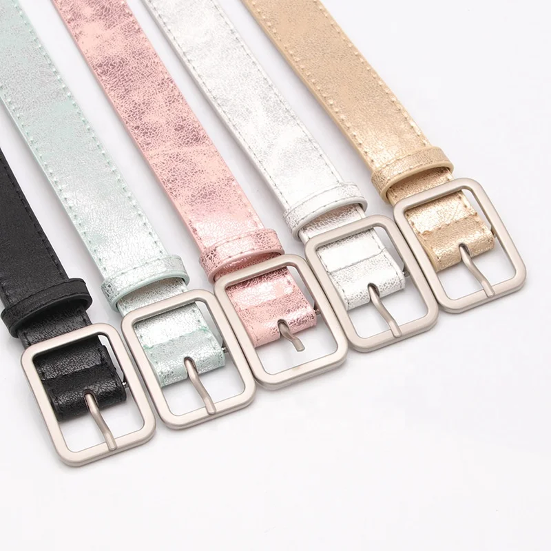 Sequins PU Leather Belts for Women Square Buckle Waist Belts Ladies Waistband for Jeans