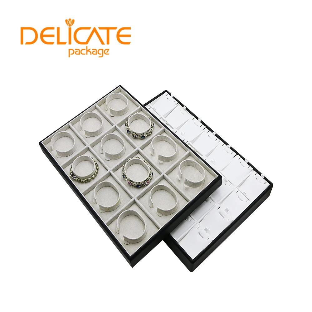 Custom Functional Velvet Jewelry Display Tray Necklace Earrings Ring Display Black Leather Jewelry Tray