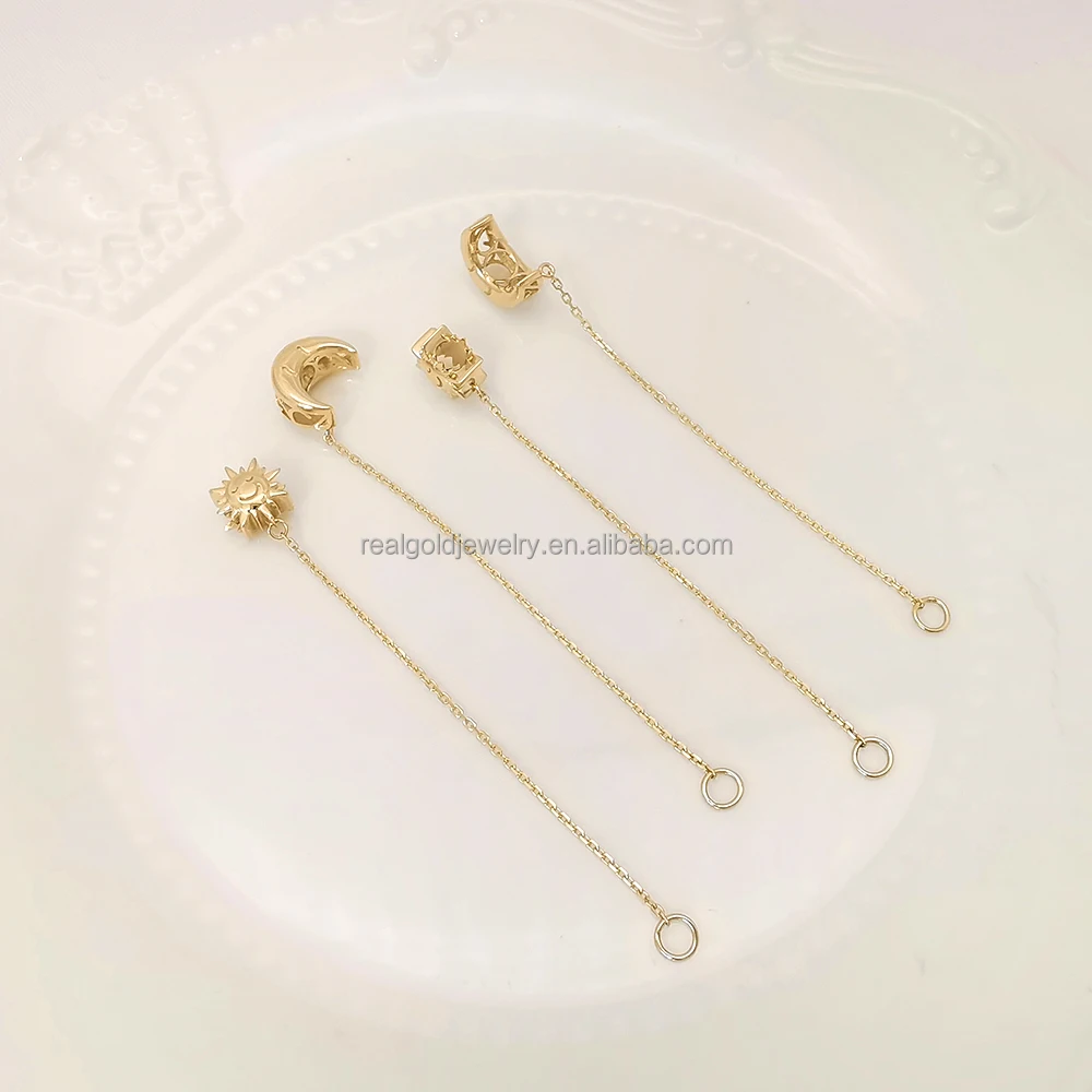 Fine Jewelry Au585 14K gold Sun Spacer Bead With Chain Necklace Gemstone Bead Necklace DIY Accessory gold Accessory Wholesale