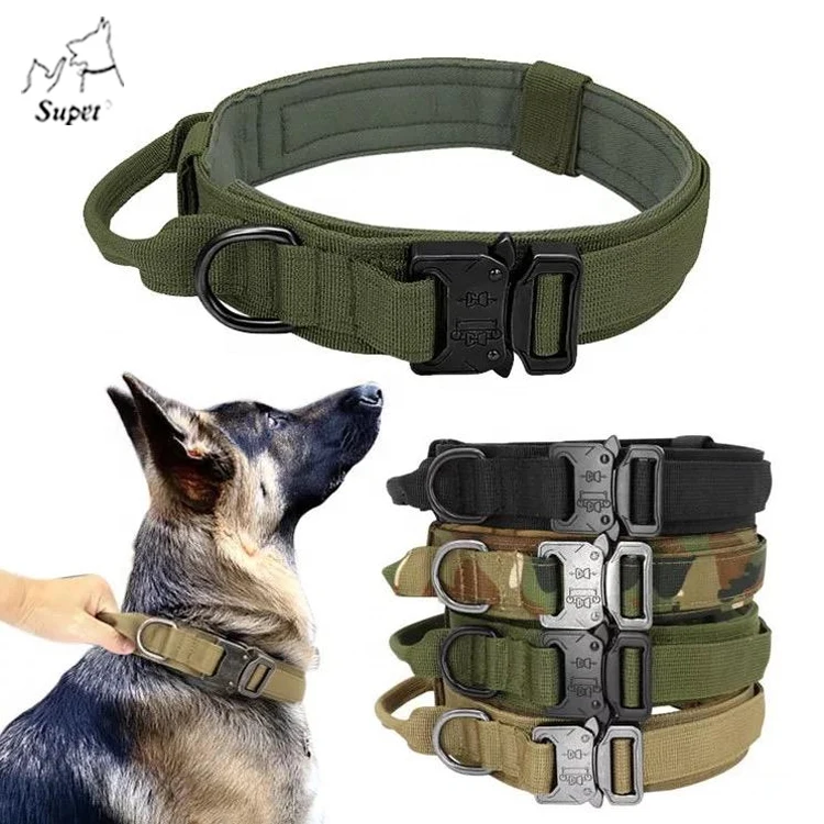 Free Sample Adjustable  Durable Nylon Tactical Personalized Wide Dog Collars And Leashes With Handles