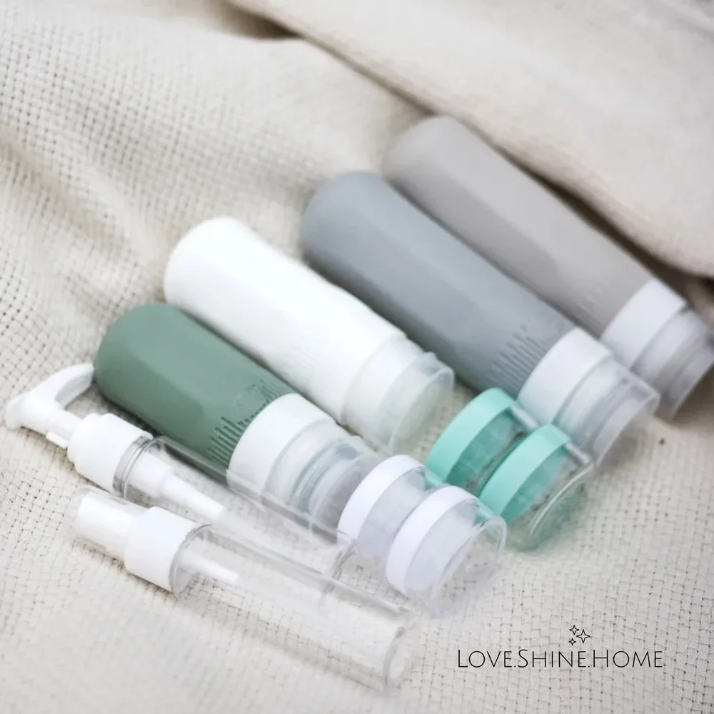 High Quality 60ml/90ml Reusable Travel Silicone Bottle Set Portable Container for Shower Gel/Shampoo/Rinse