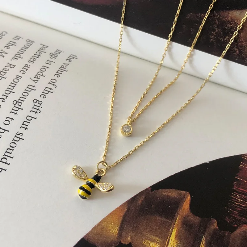
Mini Initial Animal Bee Layered Chain Necklace Gold 925 Sterling Silver Diamond CZ stone Choker Necklace Jewelry For Women 