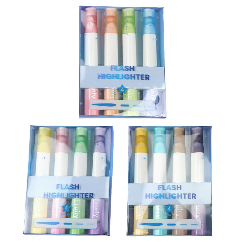 Flash Highlighter Set - 4 Colors Pastel Fluorescent Non-Toxic Gel Pens, Smooth Writing for Kids