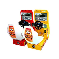 Toss a coin operate an electronic child ride drive a child arcade car race an arcade car simulator around a racing game machine