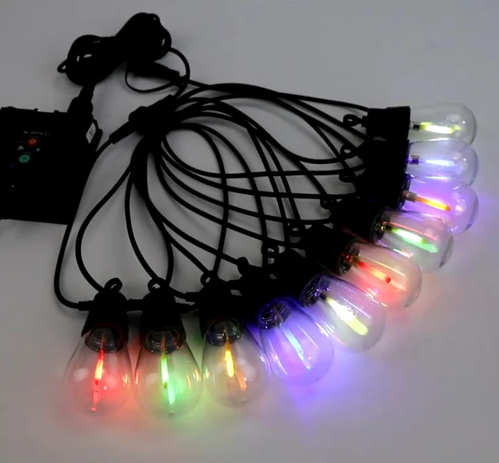 S14 IP65 outdoor waterproof string light Restaurant party decoration string light bulb RGB solar string light with adapter