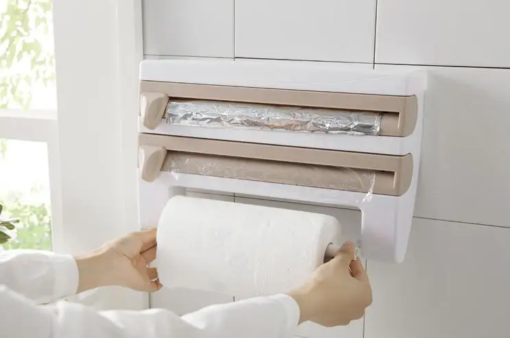 Plastic Wrap Dispenser Kitchen Cling Film Foil Dispenser With Spice Sauce Bottle Storage Holder