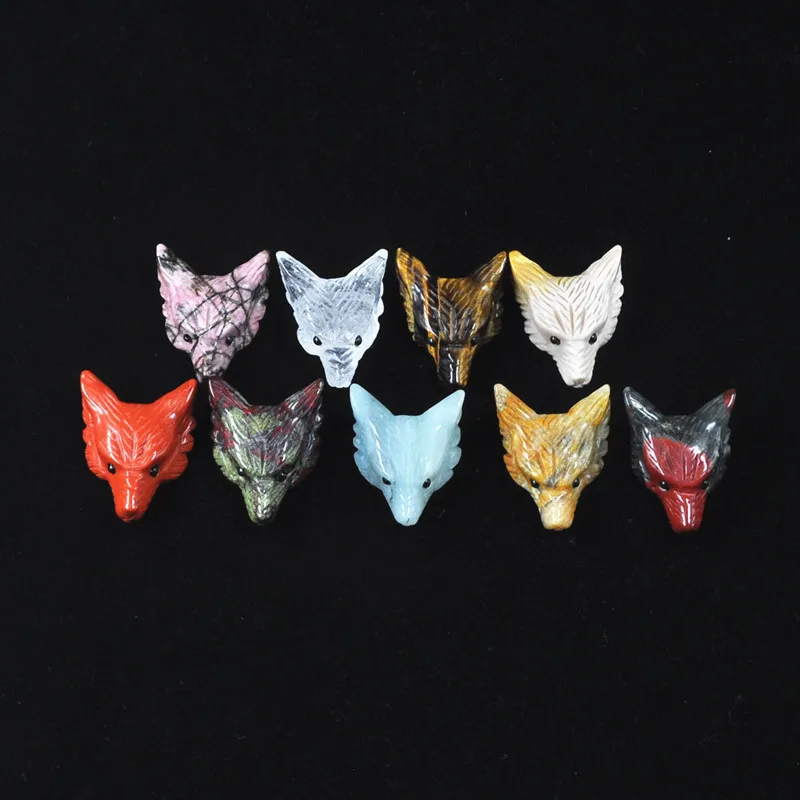 Wholesale 1.5 inch Crystal Carved Gemstone Wolf Crystal Carving Wolf Head Pendant for Sale